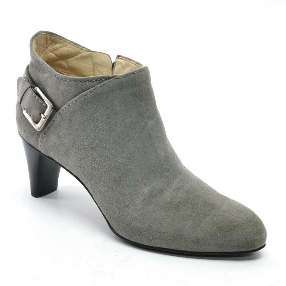 Cole Haan Gray Suede Buckle Zip Heels Booties 7 B